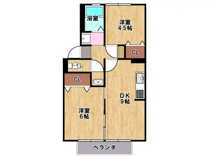 プレジールおだ(2DK/2階)の間取り写真