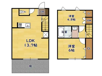 北陸本線 長浜駅 徒歩42分 2階建 築6年(2LDK)の間取り写真