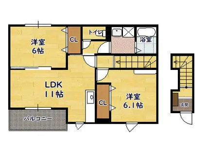 モン・マリーノⅢ(2LDK/2階)の間取り写真
