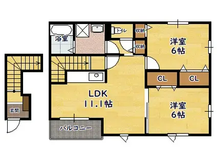 モン・マリーノⅢ(2LDK/2階)の間取り写真