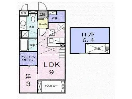 レジィデンス たなべK(1DK/2階)の間取り写真