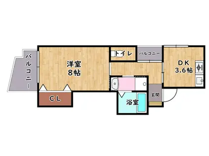 エバーグリーン植政(1DK/2階)の間取り写真