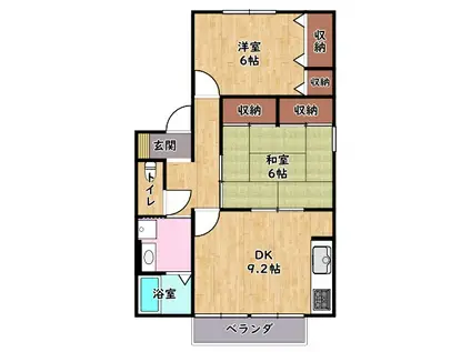 ディアコート2(2DK/2階)の間取り写真