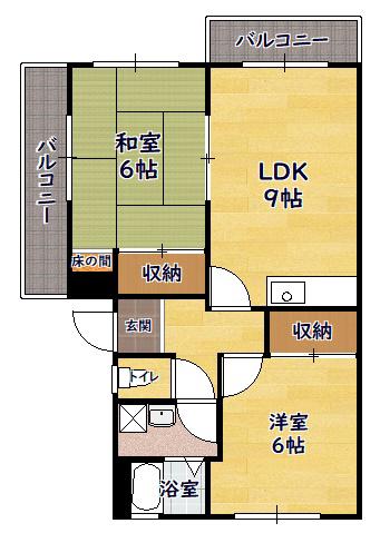 東英ハイツ参番館(2LDK/2階)の間取り写真