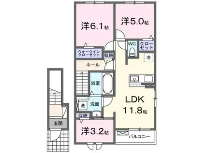 メゾン下多良(3LDK/2階)の間取り写真