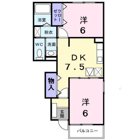 ケンブライト(2DK/1階)の間取り写真