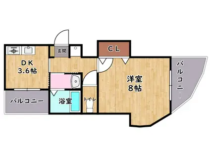 エバーグリーン植政(1DK/3階)の間取り写真