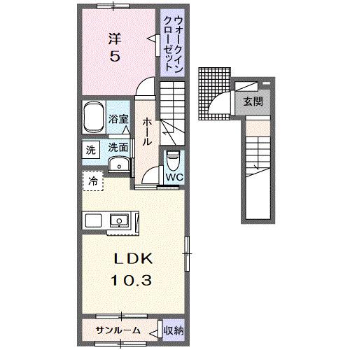 SUNNY(1LDK/2階)の間取り写真