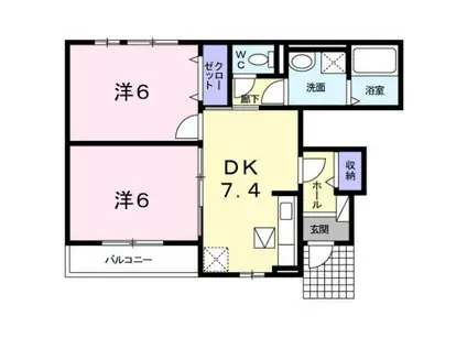 ソレイユA(2DK/1階)の間取り写真
