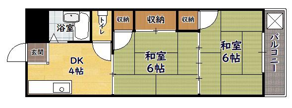 城北コーポⅡ(2DK/1階)の間取り写真