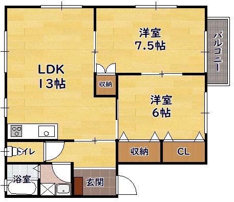パルク学園北(2LDK/1階)の間取り写真