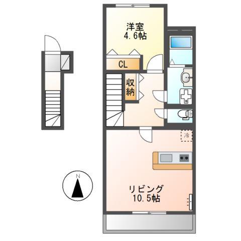 LE CIEL(1LDK/2階)の間取り写真