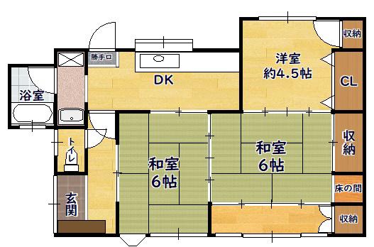 北陸本線 坂田駅 徒歩35分 1階建 築46年(3K)の間取り写真