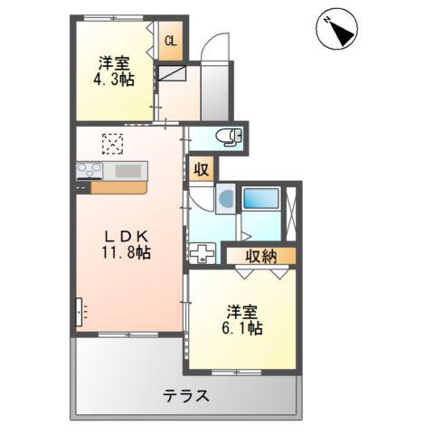パルティールK(2LDK/1階)の間取り写真