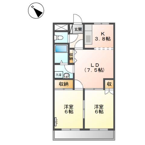 コーポ昴(2LDK/2階)の間取り写真
