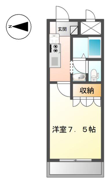 アビエスⅢ(1K/2階)の間取り写真