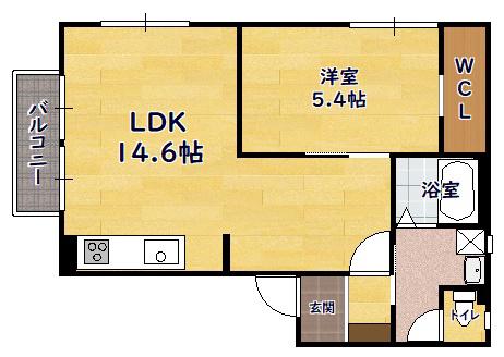 湖畔ハイツ(1LDK/2階)の間取り写真