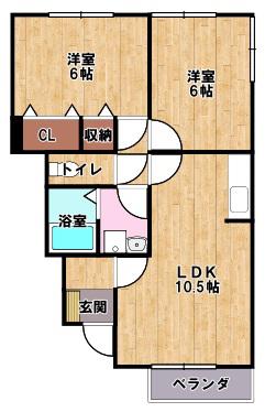 ロイヤルコート越坊 A棟(2LDK/1階)の間取り写真