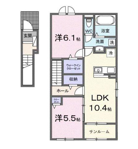 ヴァンヴェール彦根RS(2LDK/2階)の間取り写真