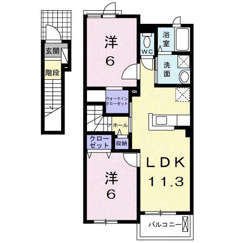 リバーサイド レジデンス(2LDK/2階)の間取り写真