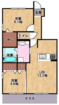 セジュール ウワト(2LDK/1階)の間取り写真