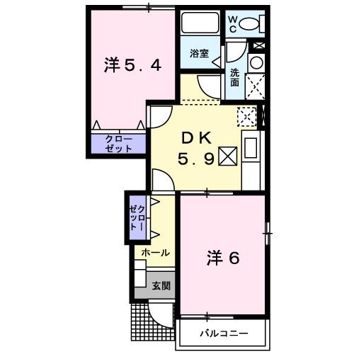 モンポローニヤ(2DK/1階)の間取り写真