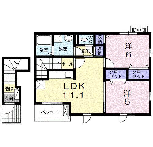 ソレイユB(2LDK/2階)の間取り写真