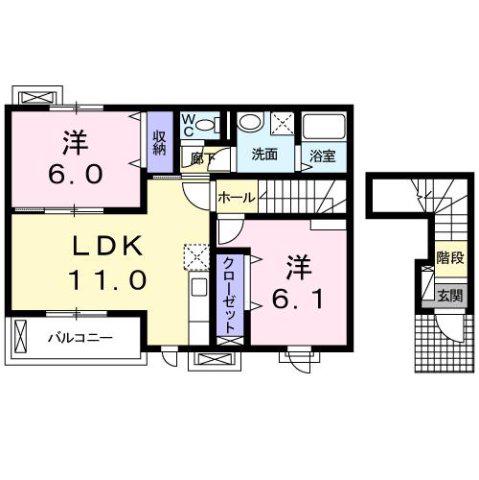 アメニティ ハウス(2LDK/2階)の間取り写真