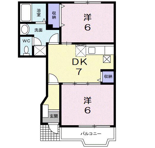 ミドル・ヴィレッジA(2DK/1階)の間取り写真