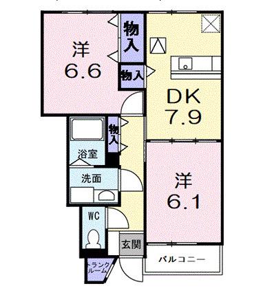 ソレアード カーサ A(2DK/1階)の間取り写真