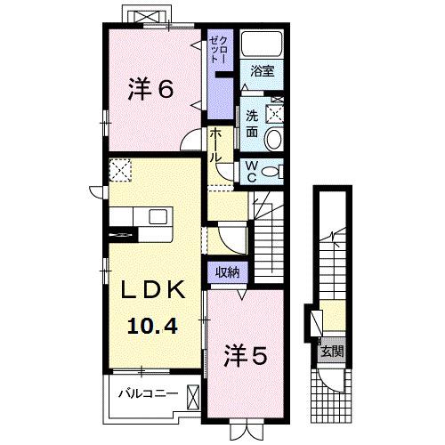 エバーローレル(2LDK/2階)の間取り写真