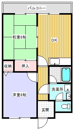 草津線 三雲駅 徒歩19分 4階建 築30年(2DK/4階)の間取り写真