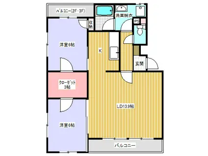 ヒルトップ名坂(2SLDK/2階)の間取り写真