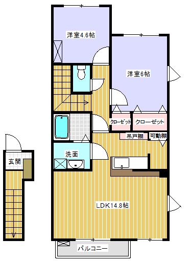 サンクリエート本綾野(2LDK/2階)の間取り写真