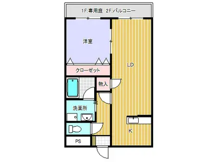 クレールあい(1LDK/2階)の間取り写真