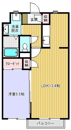ステージ橘 B棟(1LDK/1階)の間取り写真