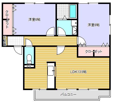 ドリームスクエアF棟(2LDK/1階)の間取り写真