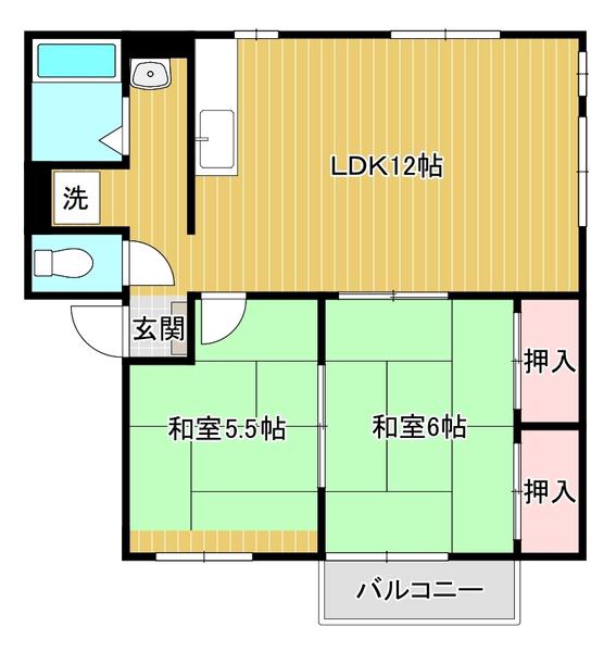 菩提樹ハイツD(2LDK/1階)の間取り写真