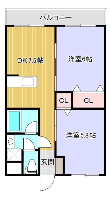 草津線 貴生川駅 徒歩5分 3階建 築39年(2DK/3階)の間取り写真