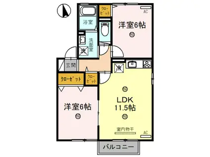 シャインヒル A棟(2LDK/2階)の間取り写真