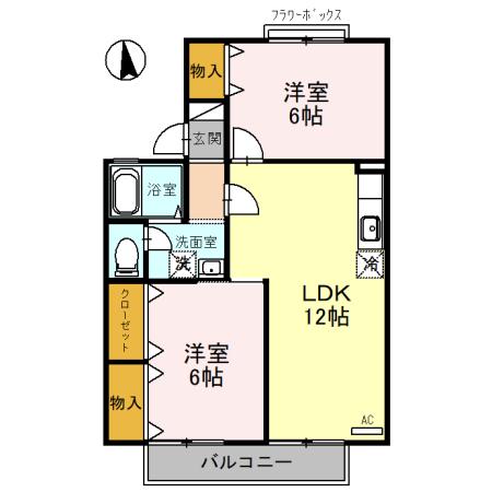 アグリンビレッジC棟(2LDK/2階)の間取り写真