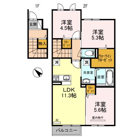 近江鉄道本線 水口城南駅 徒歩7分 2階建 築11年(3LDK/2階)の間取り写真