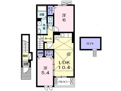サニーハウスHAGIWARAⅡ(2LDK/2階)の間取り写真