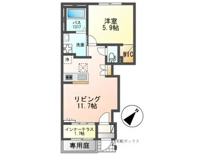 草津線 寺庄駅 徒歩6分 2階建 築2年(1LDK/1階)の間取り写真
