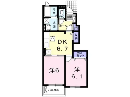 メゾンプラシードⅡ(2DK/1階)の間取り写真