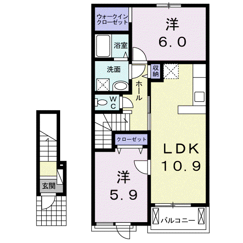 レインボー ツ(2LDK/2階)の間取り写真