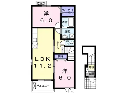 クレール聖徳B(2LDK/2階)の間取り写真