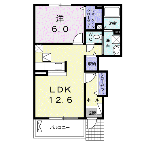 ルミエール 日野 Ⅰ(1LDK/1階)の間取り写真