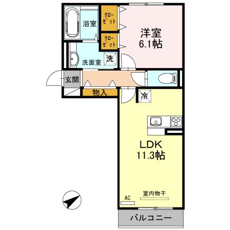 シャーロット水口 A棟(1LDK/3階)の間取り写真