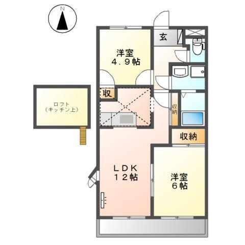 グリーンヒルズ幸陽(2LDK/2階)の間取り写真